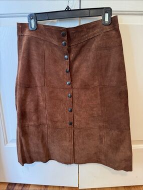 GAP Brown Suede Button-Front Midi Skirt